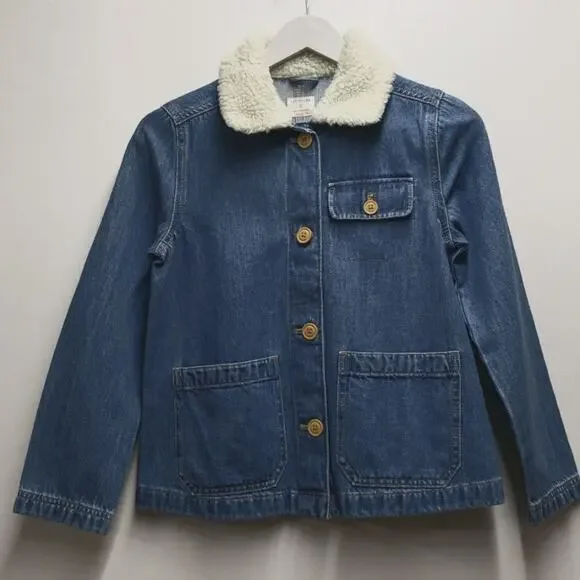 Crewcuts J. Crew Girls' Denim Chore Jacket Sherpa Trim Large 10/11 Barn Jacket - Picture 2 of 12